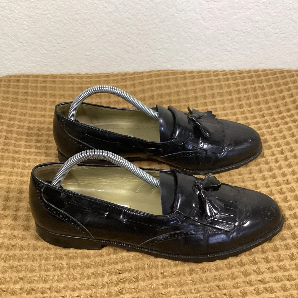 MEZLAN Men's 9M Santander Dress Shoes Black Leather Kiltie Tassel Loafers